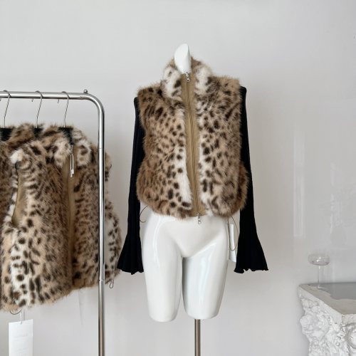 obliviate一忘皆空 豹子女士-双面穿时髦俏皮渐变雪奶豹皮草马甲