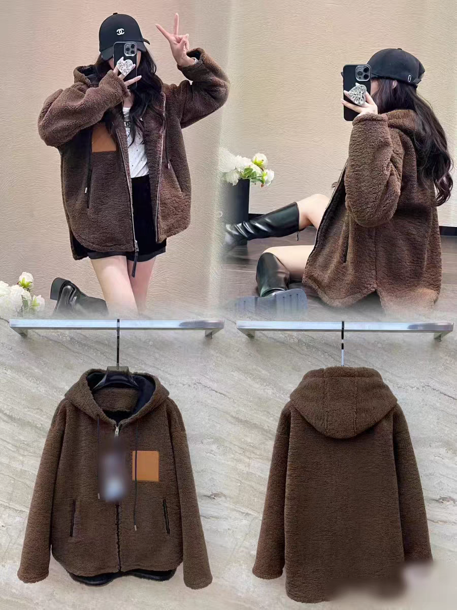 罗家女士皮毛一体棉衣外套咖色m码胸围120长62-69适合100～135斤