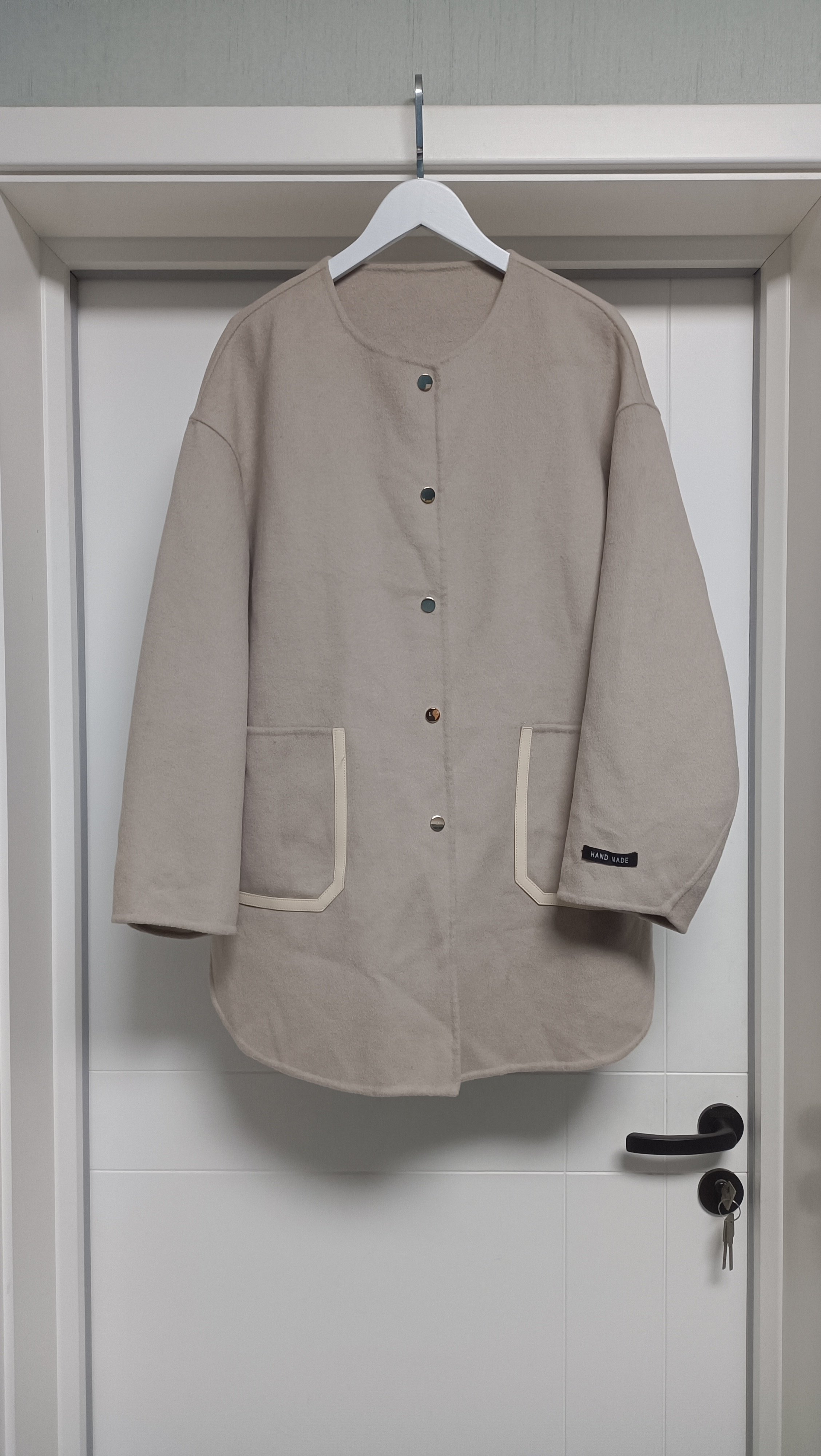 时尚圆领双面毛呢大衣女士中长款单排扣宽松大码毛呢外套2026秋冬