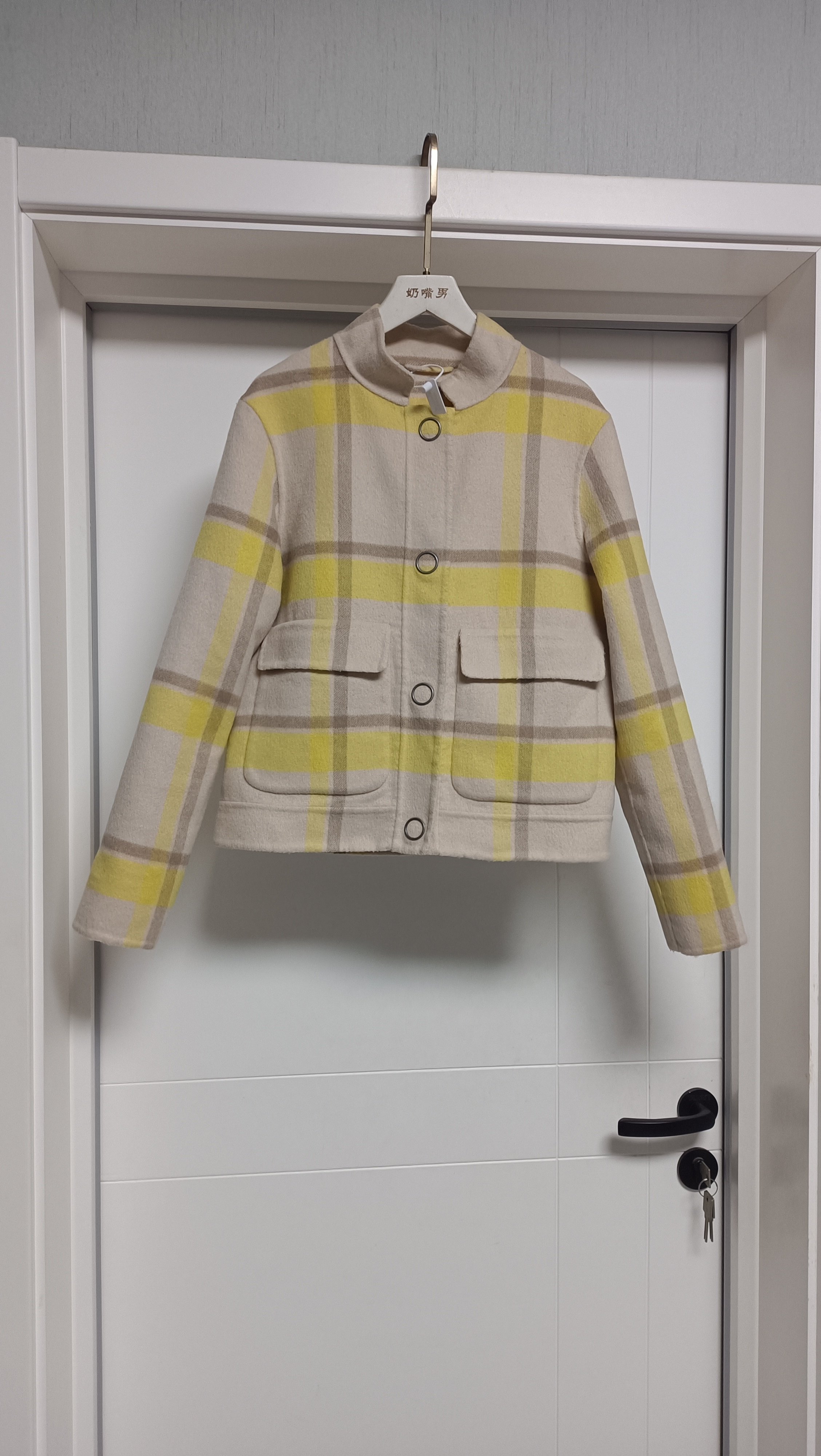 2025秋冬新款双面羊绒大衣女短款立领格子洋气款羊毛呢外套