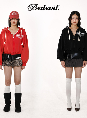 韩国BEDEVIL 复古水洗做旧印花开衫 正品授权