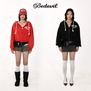 正品 授权 复古水洗做旧印花开衫 韩国BEDEVIL