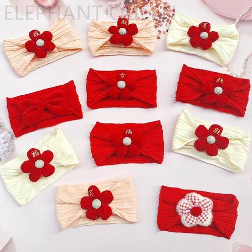 婴儿护卤门发带新年洋气女童花朵头饰新生儿女宝宝遮头囟脑门帽子