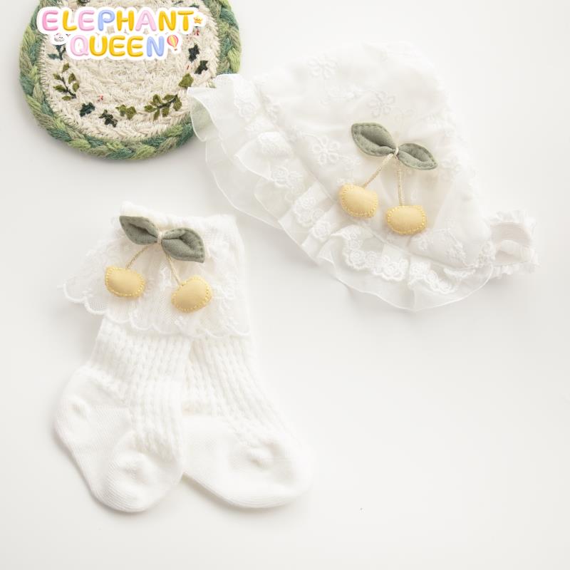 婴儿囟门帽袜子套装新款新生儿宝宝公主满月礼物发带中筒袜子套装