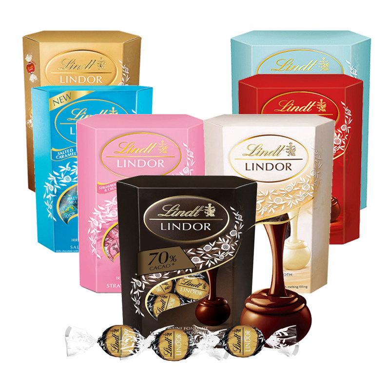 Lindt瑞士莲软心巧克力精选浓黑牛奶白巧克力分享装零食巧克力