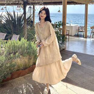 新中式 超好温柔小风看春漂亮绝美裙 国风扎染连衣裙女202VTT6新款