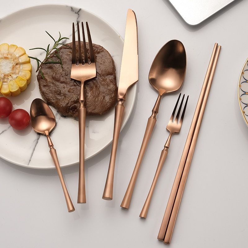 北欧小蛮腰磨砂玫瑰金304不锈钢牛排刀叉勺筷四件套西餐餐具套装,餐饮具,西餐餐具套装,淘宝优惠券,粉丝福利购,淘宝优惠卷