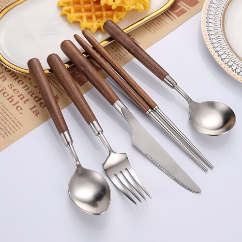 日式胡桃木304叉勺餐具