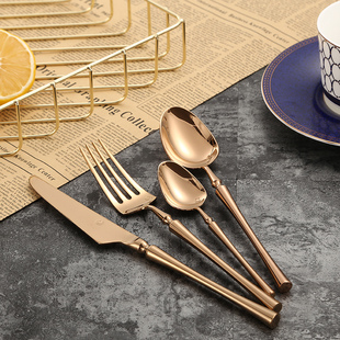 北欧玫瑰金典雅刀叉勺三件套不锈钢304西餐牛排刀叉餐厅餐具套装