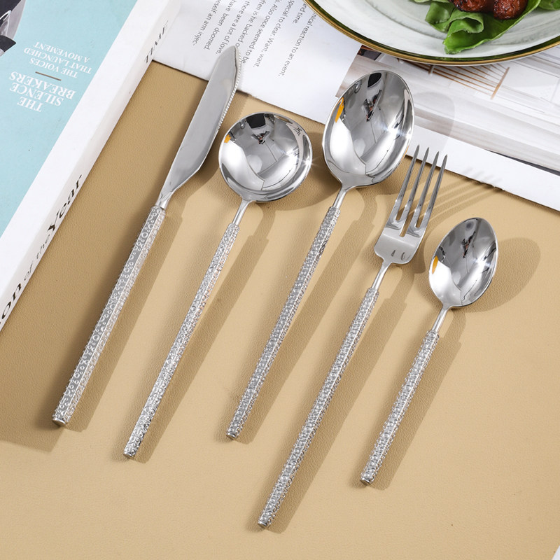 不锈钢304北欧式牛排餐具六角气泡纹西餐刀叉勺三件套装甜品勺子,餐饮具,西餐餐具套装,淘宝优惠券,粉丝福利购,淘宝优惠卷