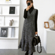 连衣裙 秋冬季 宽松中长款 大V领长裙荷叶边毛呢背心裙大码 无袖 女装