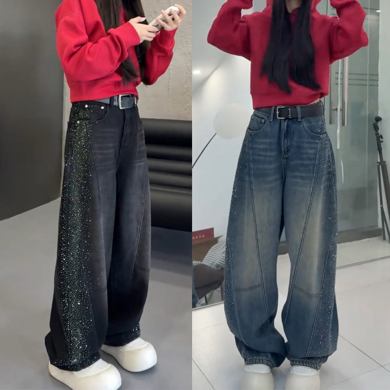 洋气满天星弯刀牛仔裤子女2026年春季新款胖mm高腰显瘦百搭阔腿裤,女装/女士精品,牛仔裤,淘宝优惠券,粉丝福利购,淘宝优惠卷