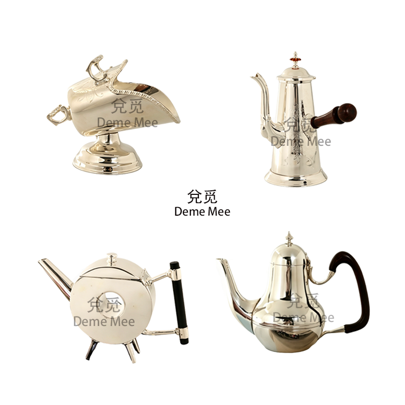 Deme复古黄铜镀银咖啡壶摆件