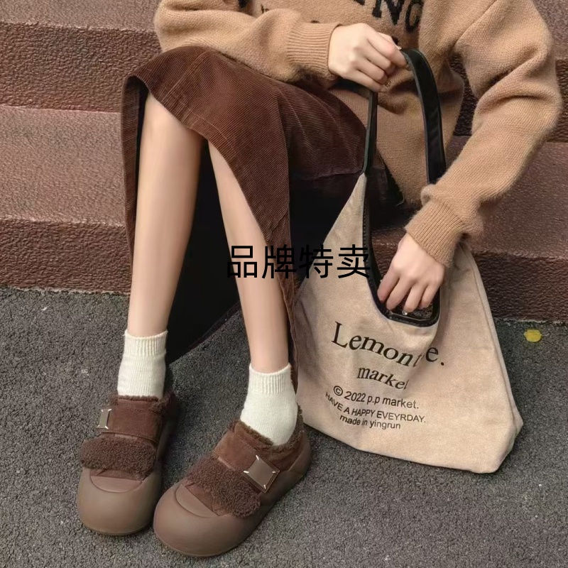 清仓下一路口女士加绒休闲鞋丑萌大头鞋保暖毛毛面包鞋厚底棉鞋