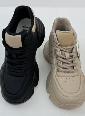 J&M/快乐玛丽 秋冬纯色厚底增高休闲老爹鞋 百搭低帮系带防滑女鞋