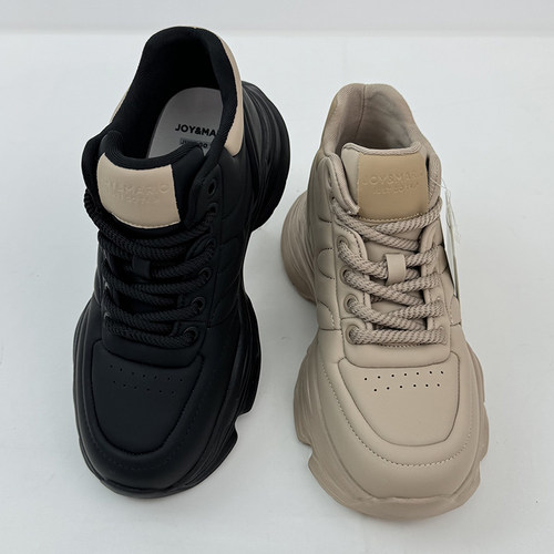 J&M/快乐玛丽 秋冬纯色厚底增高休闲老爹鞋 百搭低帮系带防滑女鞋