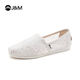 休闲帆布鞋 jm快乐玛丽女鞋 蕾丝平底一脚蹬透气懒人鞋 新款 925W 夏季