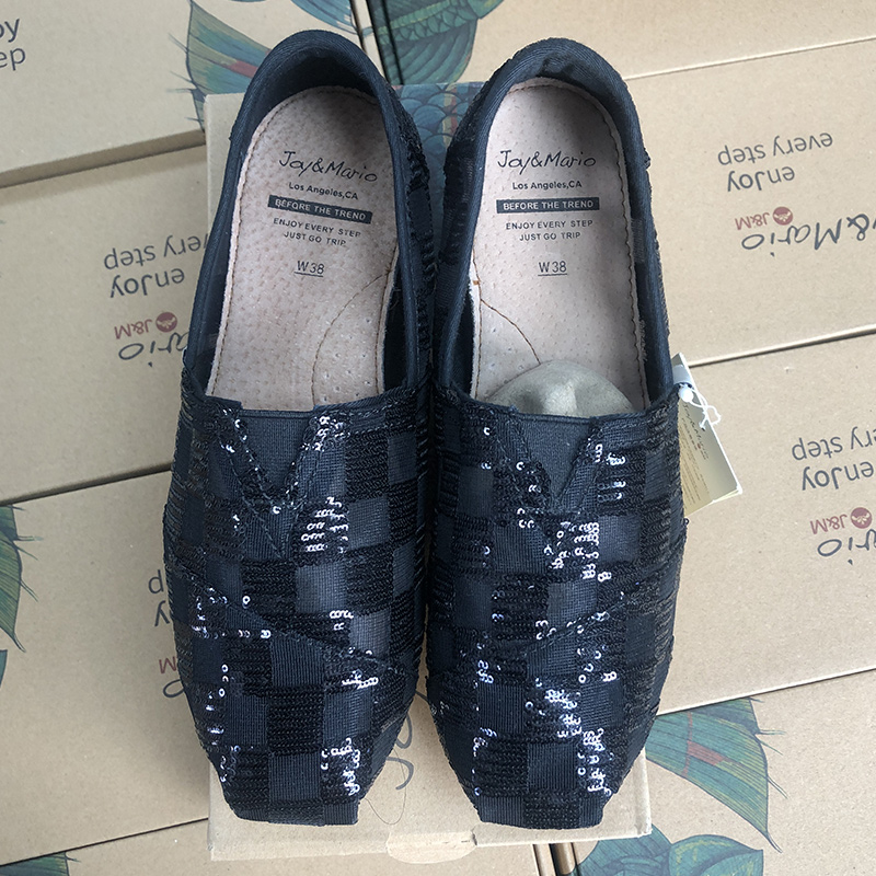 J&M/快乐玛丽夏季亮片纯色平底懒人鞋休闲透气一脚蹬舒适女鞋