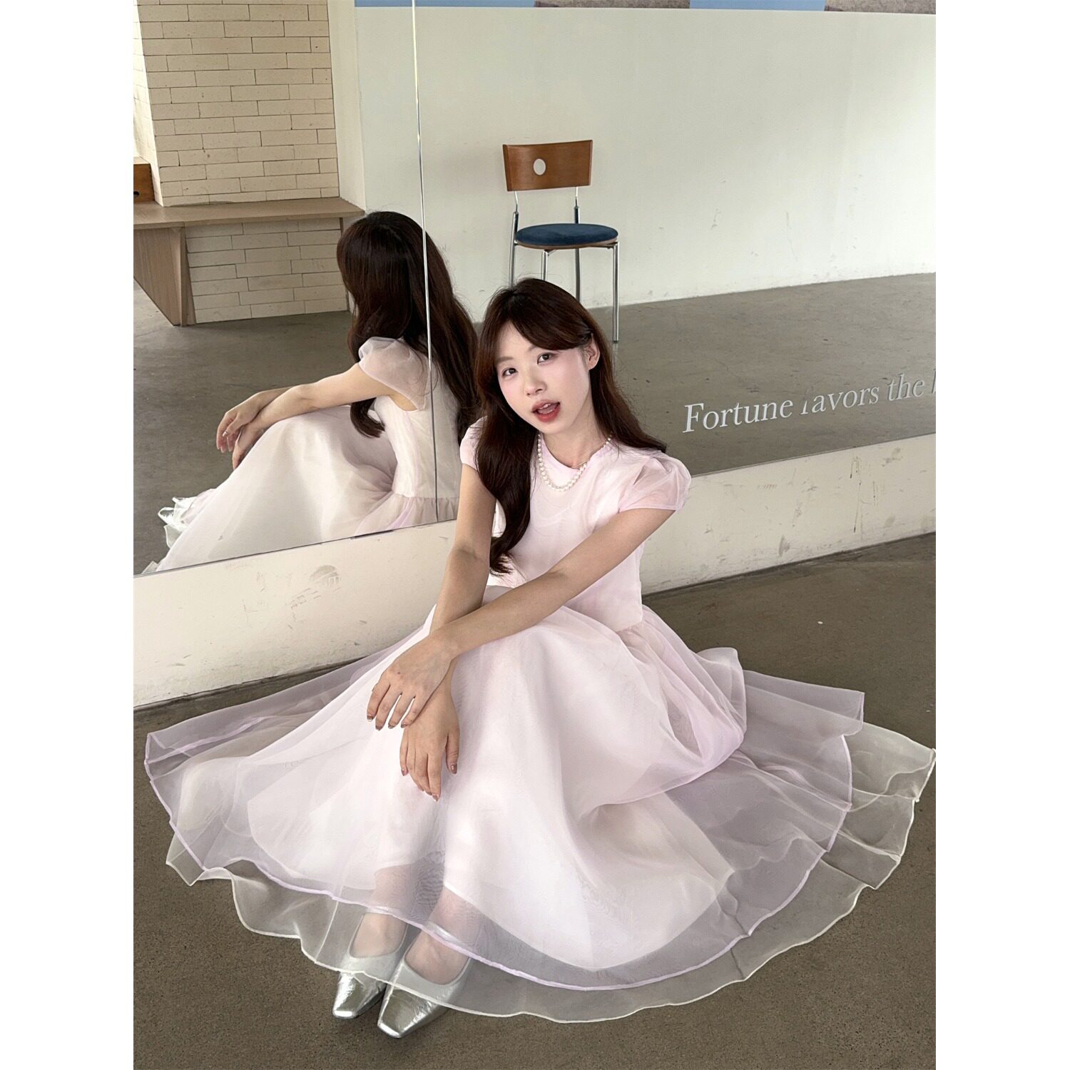 新款2025夏季甜美风网纱泡泡袖连衣裙女法式减龄收腰A字裙蓬包邮