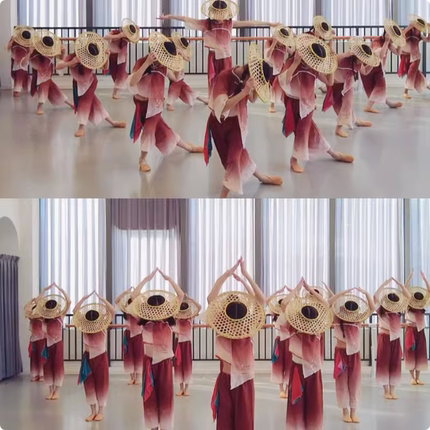 儿童稻草香客家族舞蹈演出服中国民族风古典舞女群舞秧歌表演服装
