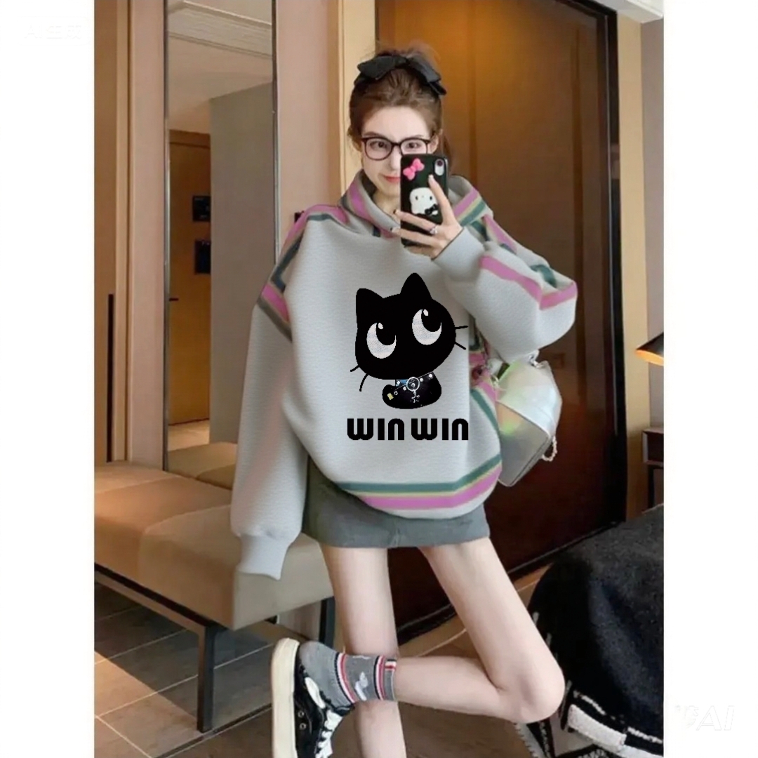 灰色连帽卫衣女2025新款