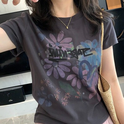 夏季新款女短袖显瘦印花T恤