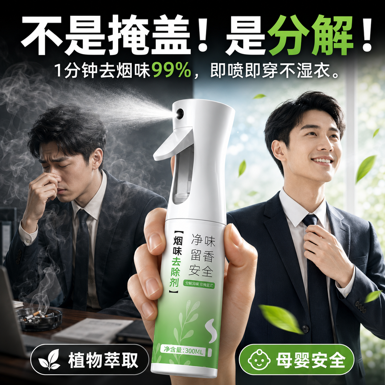 除烟味喷雾神器室内去烟味火锅味衣服车内厕所去除二手烟空气清新