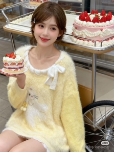 水貂绒毛衣女秋冬新款 上衣潮 可爱猫咪软糯宽松加厚独特漂亮针织衫