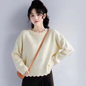 韩系宽松甜美简约套头针织衫 软糯套头纯色毛衣女装 秋冬新款 上衣