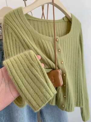 修身2024新款秋冬季针织开衫方领
