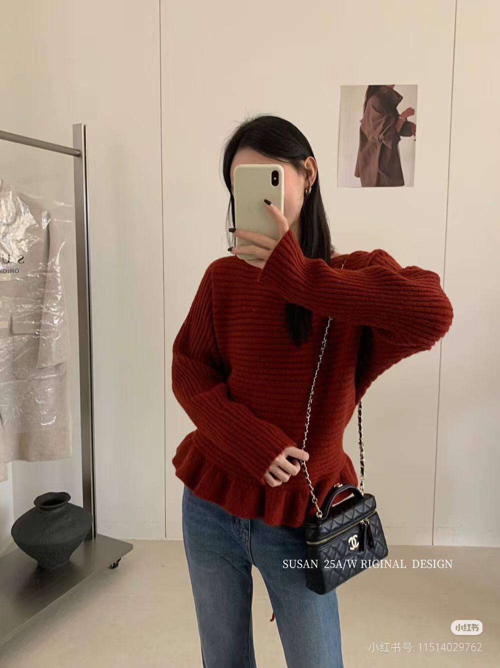 荷叶边收腰系带设计感毛衣女