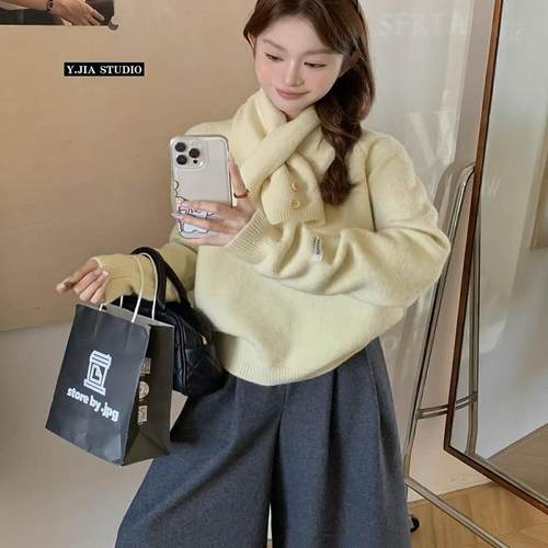 绵羊绒套头圆领内搭外穿围巾