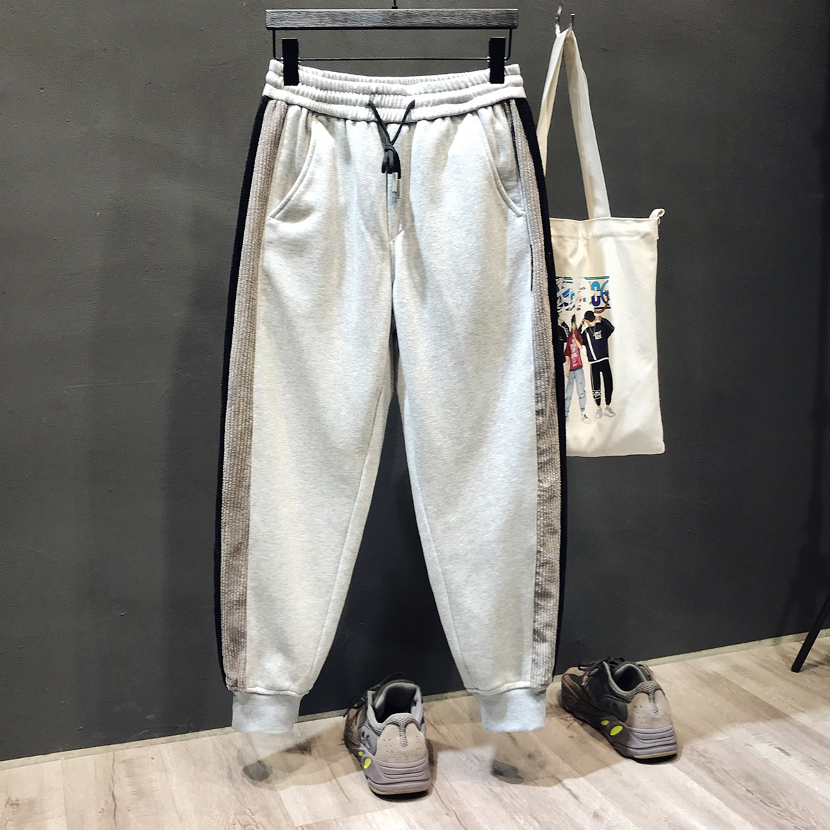 春秋男士卫裤 宽松潮牌束脚哈伦裤大码美式休闲裤子男 灰色运动裤