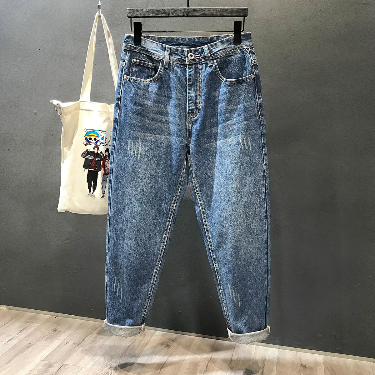 宽松潮牌哈伦ins韩版大码牛仔裤