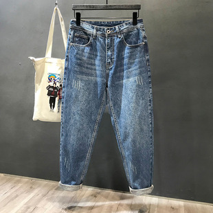 直筒男裤 春秋宽松牛仔裤 子潮水洗百搭老爹新塘高街大码 哈伦裤 男士