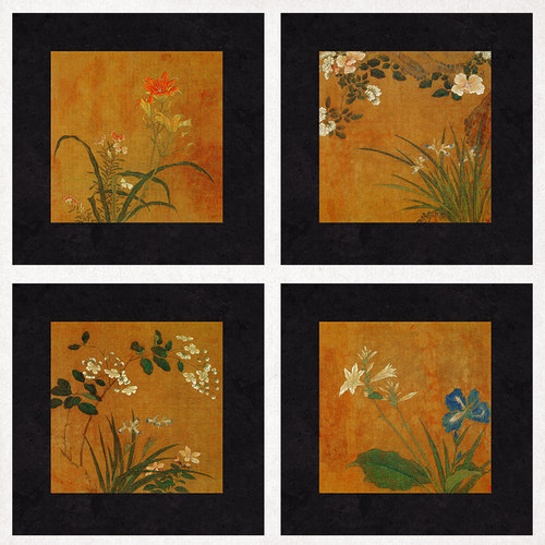 中古风花鸟竹子装饰画新中式客厅民宿书房茶室防水防霉油画布画芯