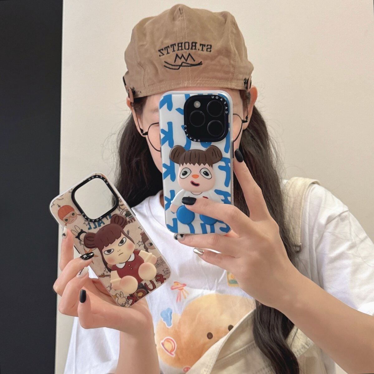 CAFAOU卡通立体3D涂鸦女孩时尚熊适用iPhone15promax手机壳苹果16pro保护套17个性潮牌14防摔新款情侣创意软