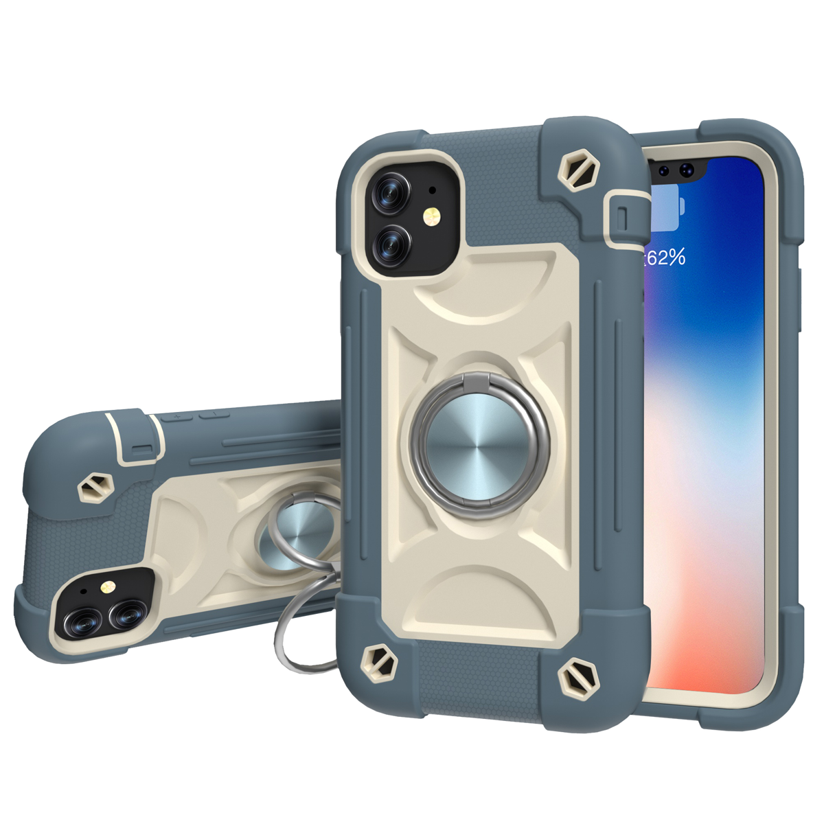 加厚硅胶三防铠甲手机壳适用苹果11全包6s防摔iPhoneXR指环7P/8plus软胶硬壳三合一组合磨砂防滑个性男女