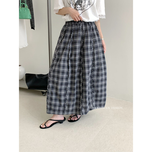 SUSAN 韩系显瘦复古格子百搭A字长裙遮臀半身裙女3289s 十三行夏季