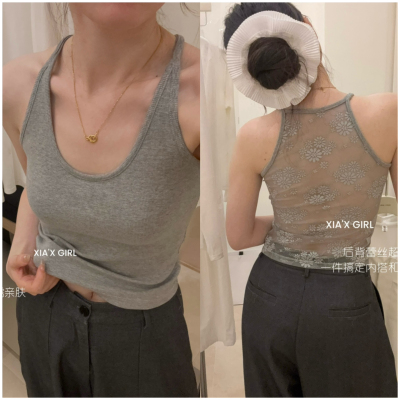 螺纹棉带胸垫纯色小心机背心女