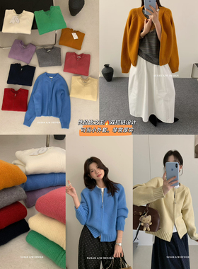 SUSAN十三行秋冬新款设计感外穿慵懒双拉链粗线针保暖毛衣女60680
