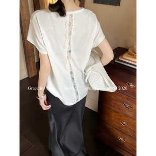 GRACETINA HOO十三行夏季拼接慵懒通勤高智感百搭短袖T恤女TB8135