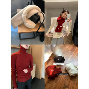 Hers十三行冬季简约日常百搭保暖高领打底针织衫女含90绵羊毛2294