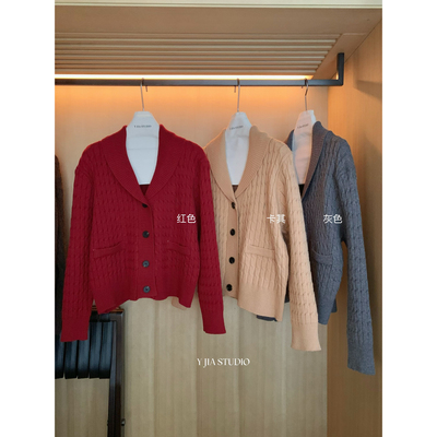 Y.JIA伊嘉秋冬温柔风气质宽松百搭翻领绞花长袖保暖毛衣女1531-5