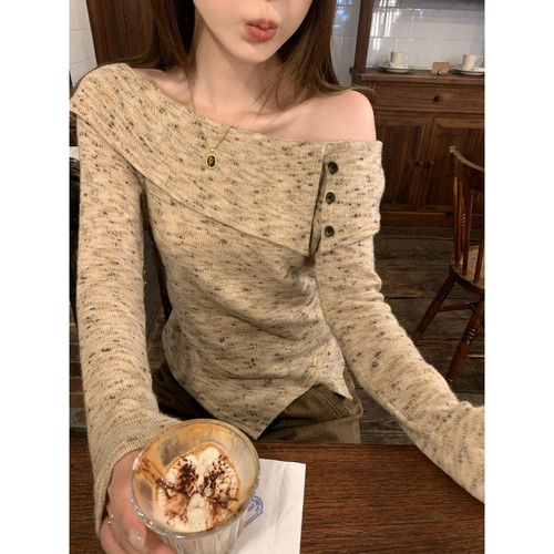 荷叶边复古杂色椰子扣小衫配腰带