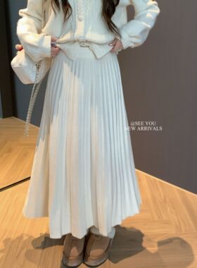 SEE YOU十三行冬上新韩系温柔风压折宽松显瘦松紧腰半身裙女LC267