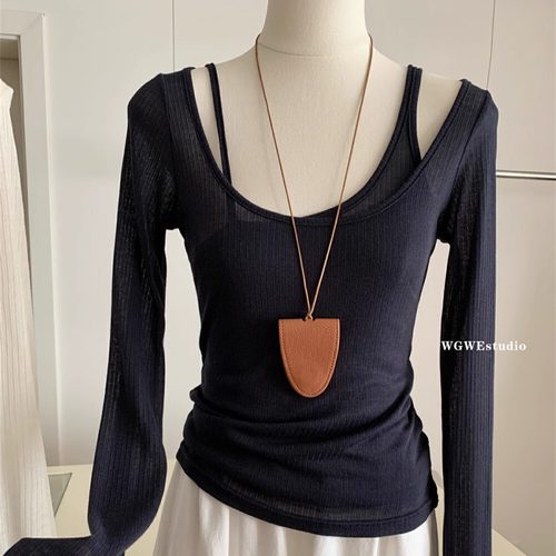WGWE薄款清冷假两件针织衫