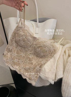 YJIA十三行秋冬蕾丝花边加绒保暖蕾丝鱼骨带胸垫吊带背心女1062-5