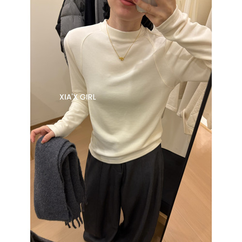 小立领绵羊毛长袖打底衫上衣女