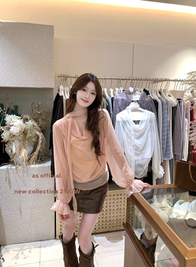 AS OFFICIAL十三行秋季新款显瘦温柔绝美气质荡领飘带衬衫女25257